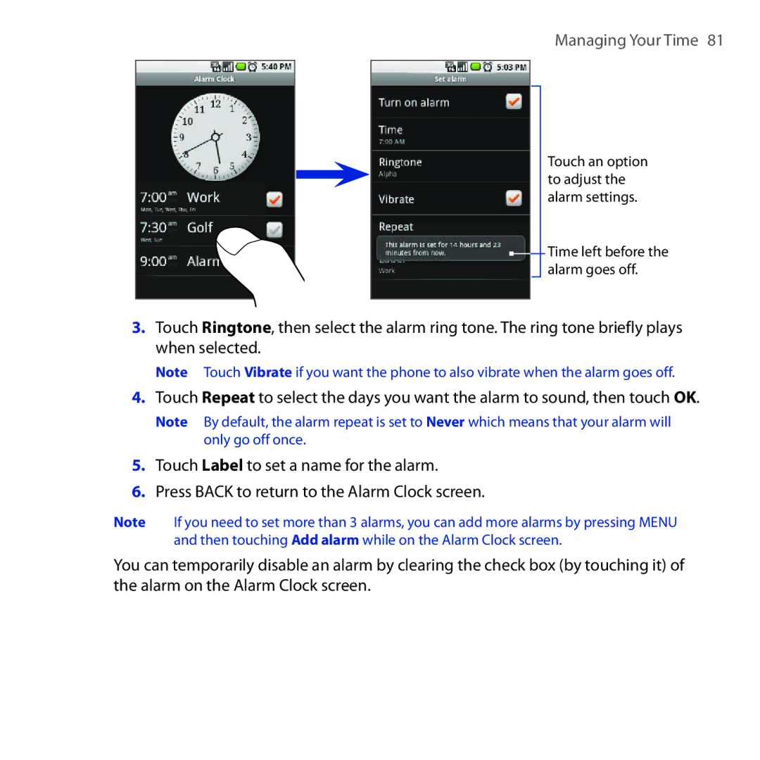 HTC DREA160 user manual Managing Your Time  